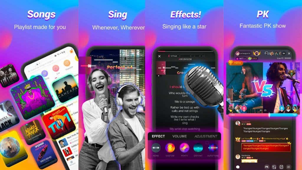 Screenshots showing the Starmaker karaoke app