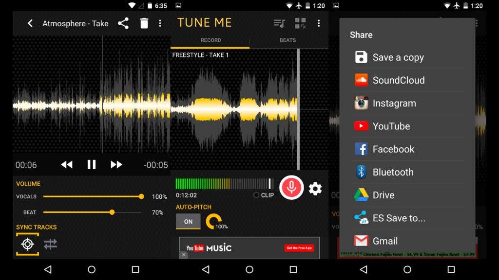 Screenshot showing vocal tuning in the Tune Me app