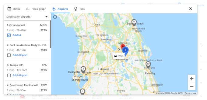 Browsing Google Flights Results image 4 - airports