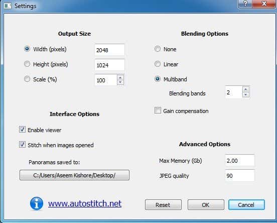 autostitch settings - autostitch settings