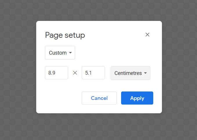 Make a Business Card From a New Document image 3 - Google-Drawings-Page-Setup