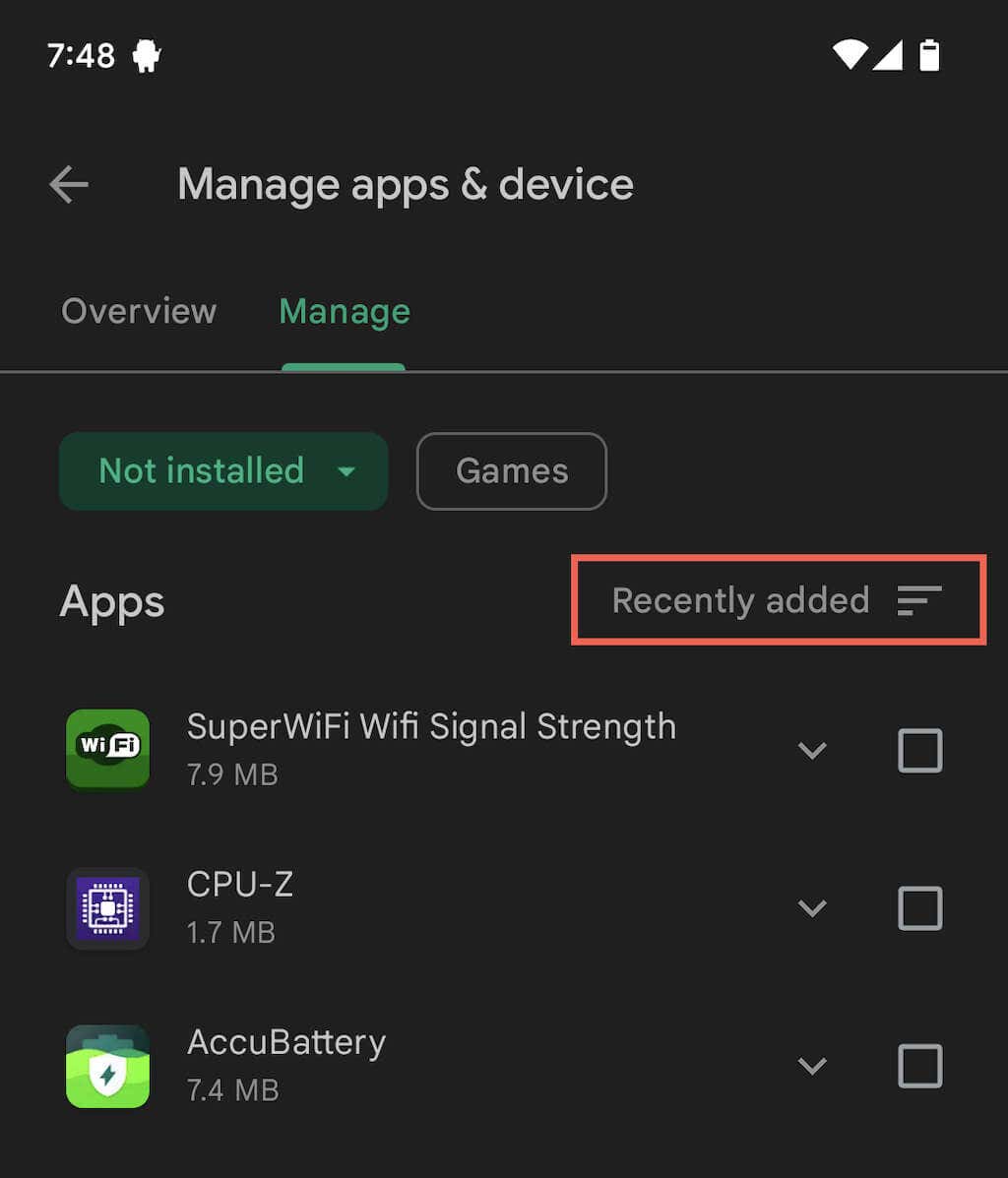 Steps to filter apps and restore deleted apps in Android