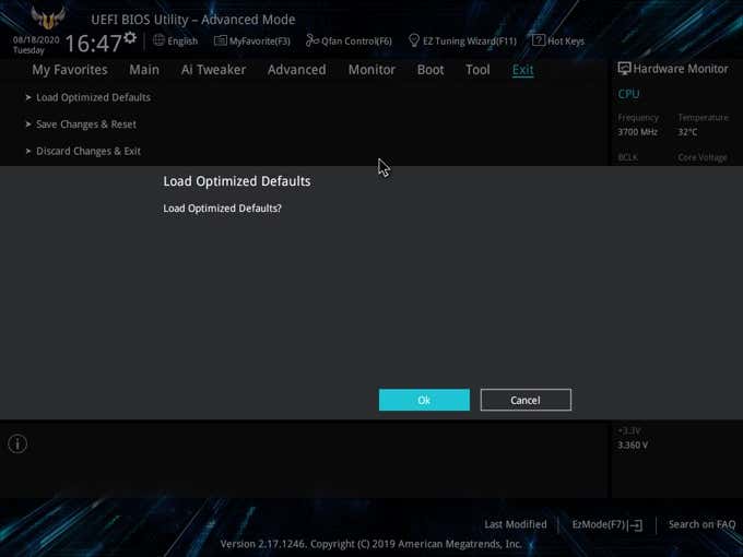 Resetting the BIOS image 4 - load-defaults