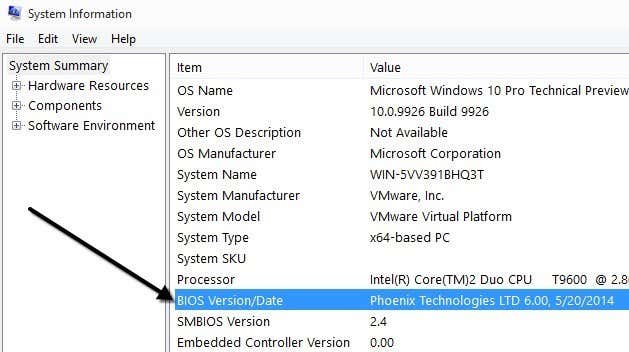  - system information bios