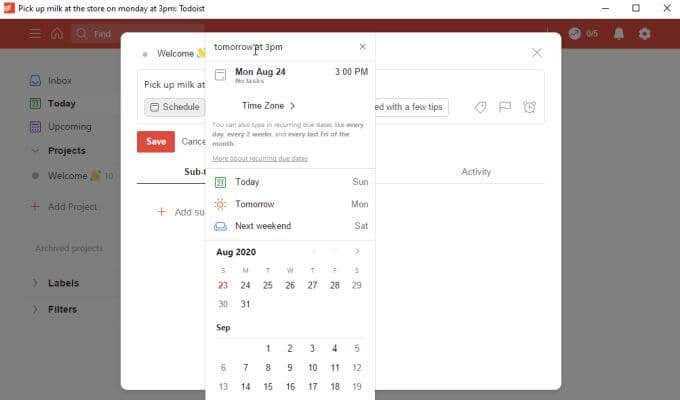 Creating Tasks In TheToDoist Desktop App image - todoist-setting-dates