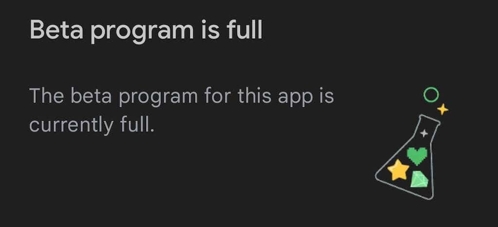 Screenshot displaying a "Beta program is full" message