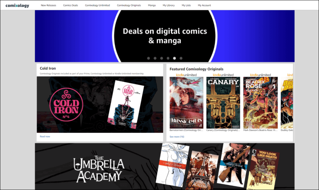 Comixology home page