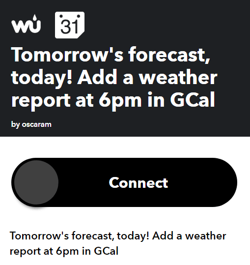 Connect Google Calendar to Weather Underground Using IFTTT image 5 - 20TomorrowsForecastToday