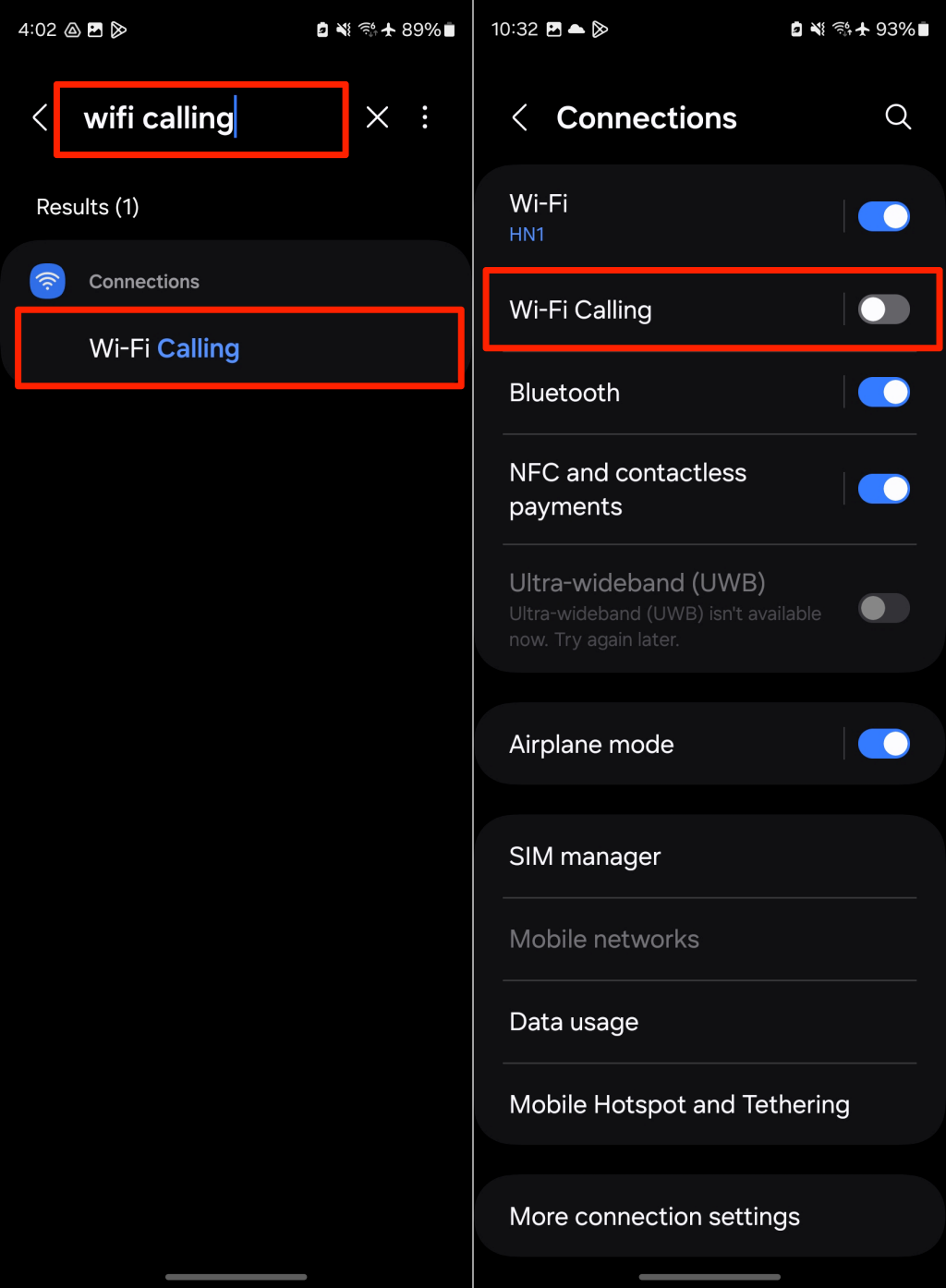 Steps to turn off Wi-Fi Calling on a Samsung device