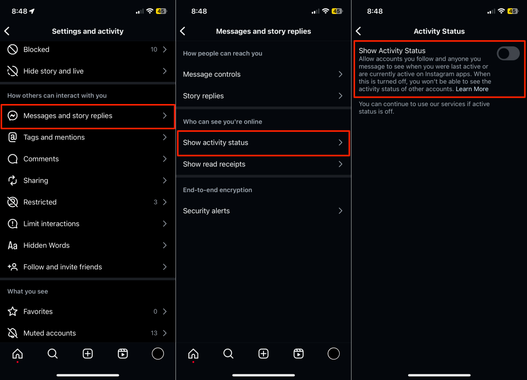 Steps to turn on "Show Activity Status" on Instagram