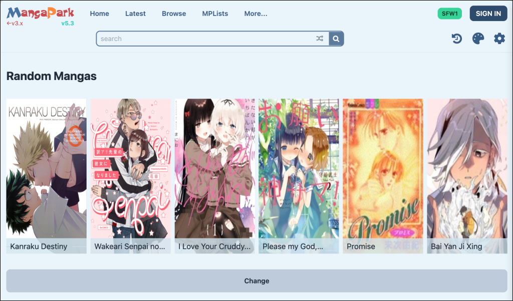Manga Park "Random Mangas" page