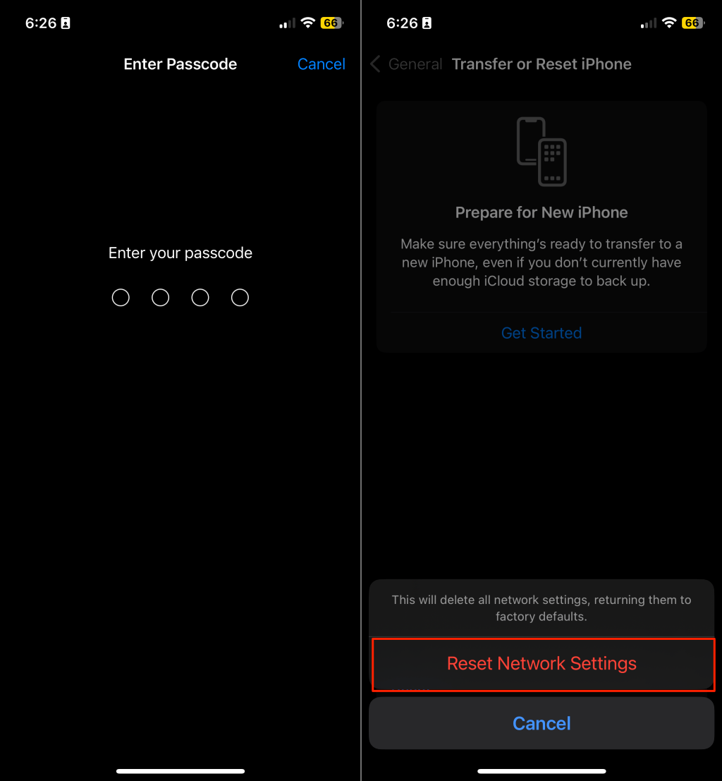 Steps to perform network reset on iPhone