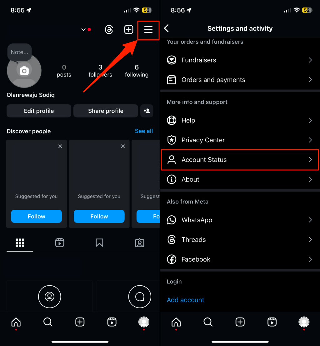 Steps to check for restrictions in the Instagram app