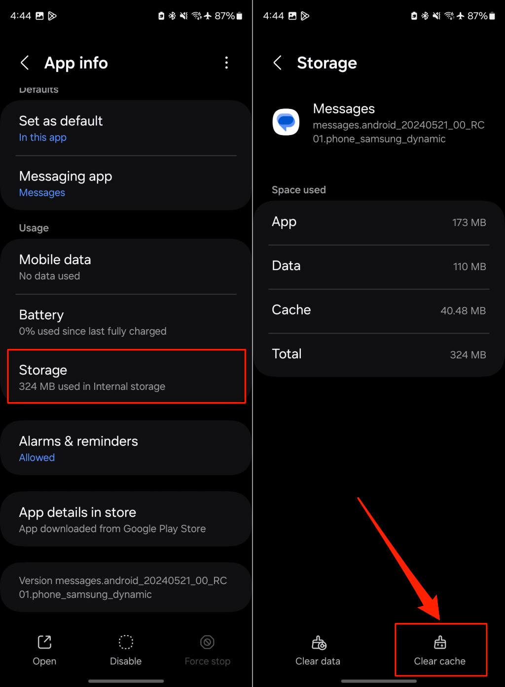 Steps to clear Messages app cache in Android