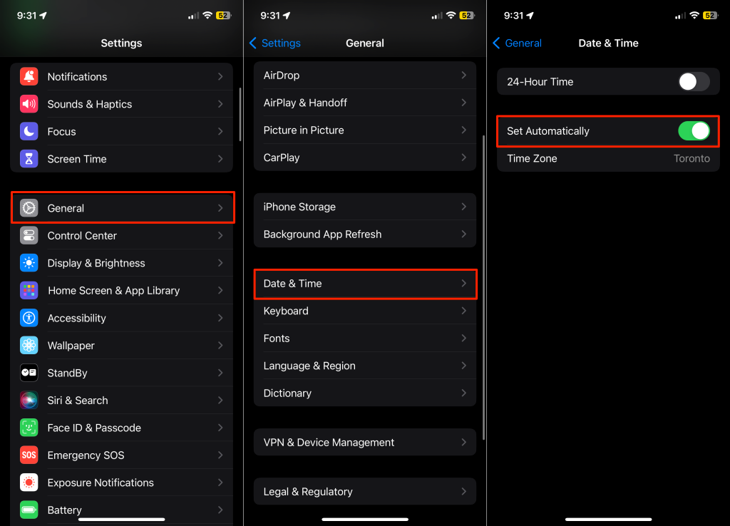 Steps to adjust date and time setting on an iPhone