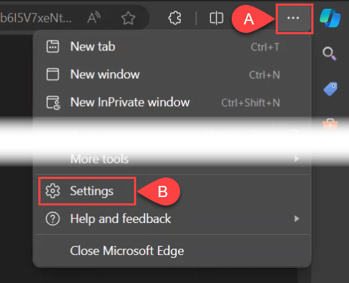 Screenshot of opening the Settings menu in Microsoft Edge