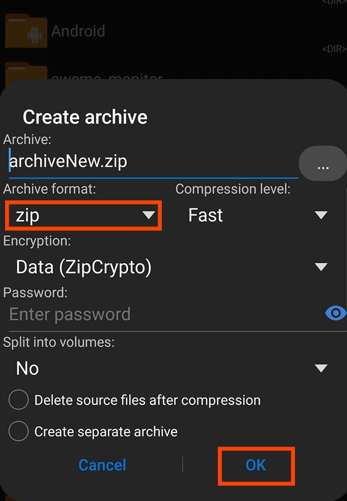 How To Create Zip Files On Android image 3 - archiver-steps-android