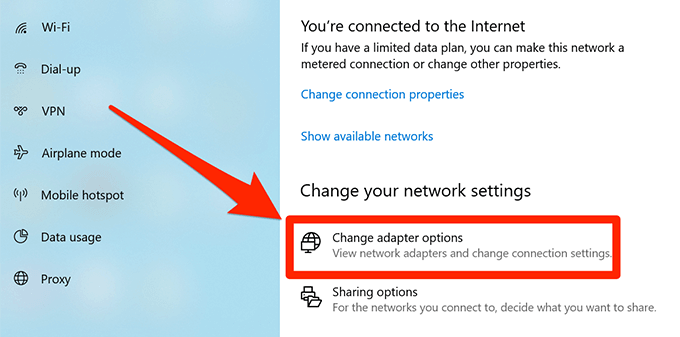 Find Wireless Access Point IP On Windows (GUI) image 2 - change-adapter-options