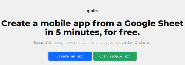 Creating the App in Glide Apps image - create-glide-app-front-page