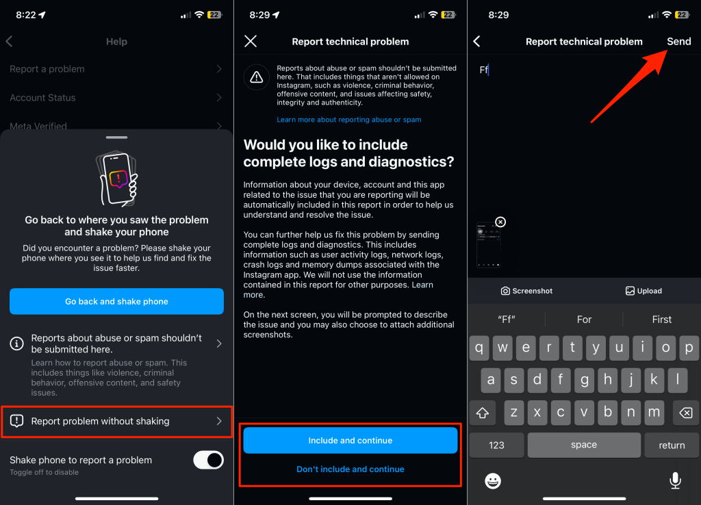 Steps to report technical problem on Instagram