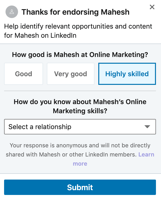 How to Endorse Someone on LinkedIn image 7 - endorsing_questions