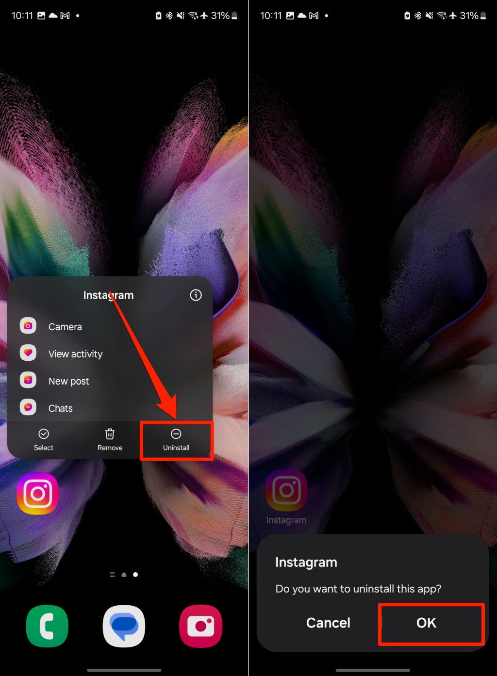 Steps to uninstall Instagram in Android