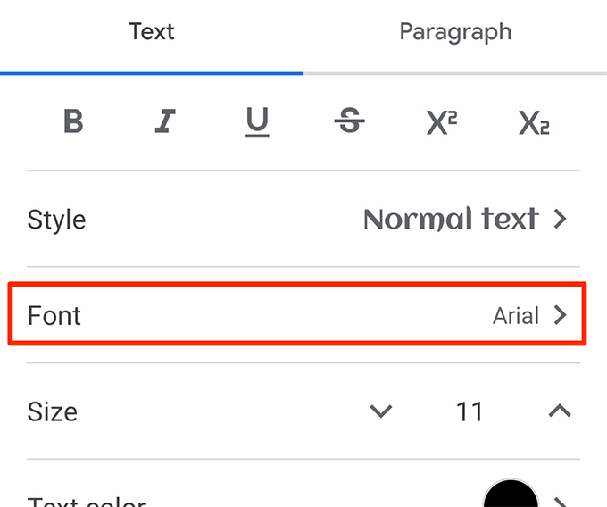 Use Additional Fonts In Google Docs For Mobile image 3 - font-menu