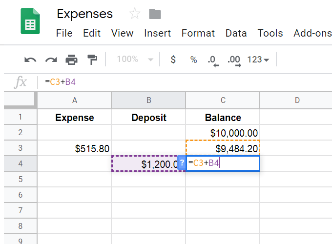 Automatically Add & Subtract In a Spreadsheet image 2 - google-sheets-addition