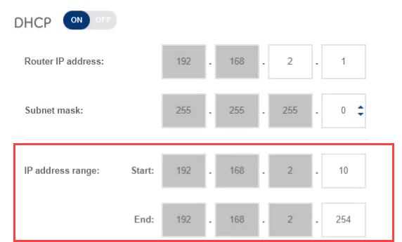 "IP address range" on a router's web-based management page