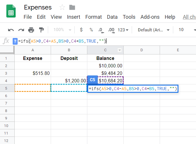 Automatically Add & Subtract In a Spreadsheet image 3 - ifs-statement-google-sheets