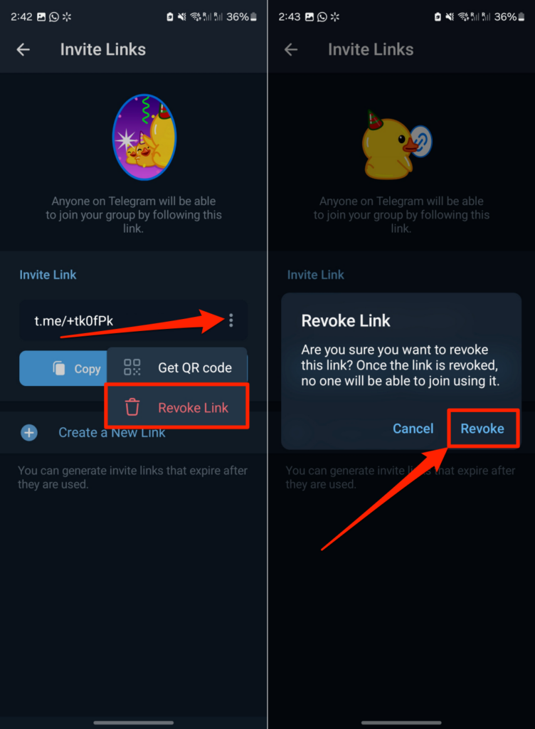 Steps to revoke group link in the Telegram Android app - image