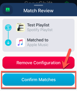 Converting Spotify to Apple Music Playlist Matches using SongShift image 3 - iOS-SongShift-Confirm-Matches