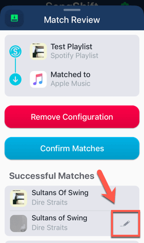 Converting Spotify to Apple Music Playlist Matches using SongShift image 2 - iOS-SongShift-Edit-Review