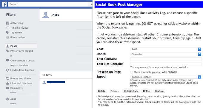 How To Mass Delete Facebook Posts image 3 - screenshot_social-book-post-manager