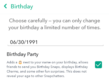 Change Snapchat Settings image 3 - snapchat-birthday-option