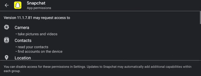 Should I Avoid All Android Permissions? image - snapchat-permissions-play-store