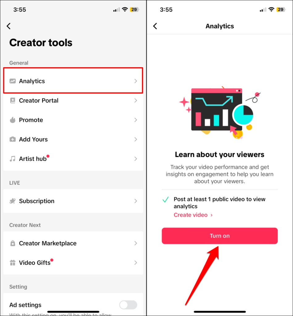 Turning on Analytics in TikTok - turn-on-tiktok-analytics