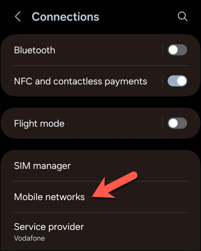 In the Connections menu, tap mobile networks.