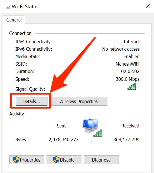 Find Wireless Access Point IP On Windows (GUI) image 4 - wifi-details