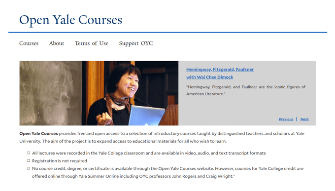 Open Yale Courses image - Yale