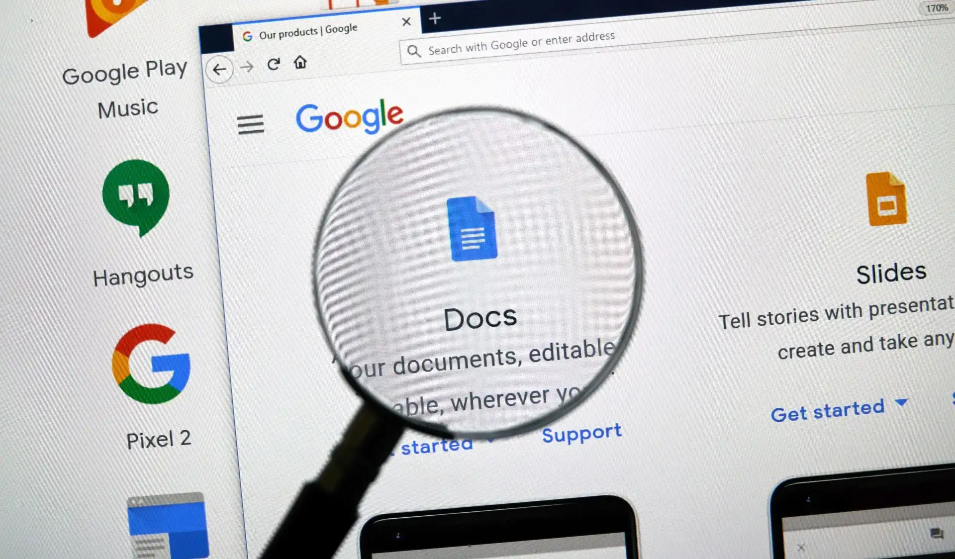 Google docs app on laptop screen